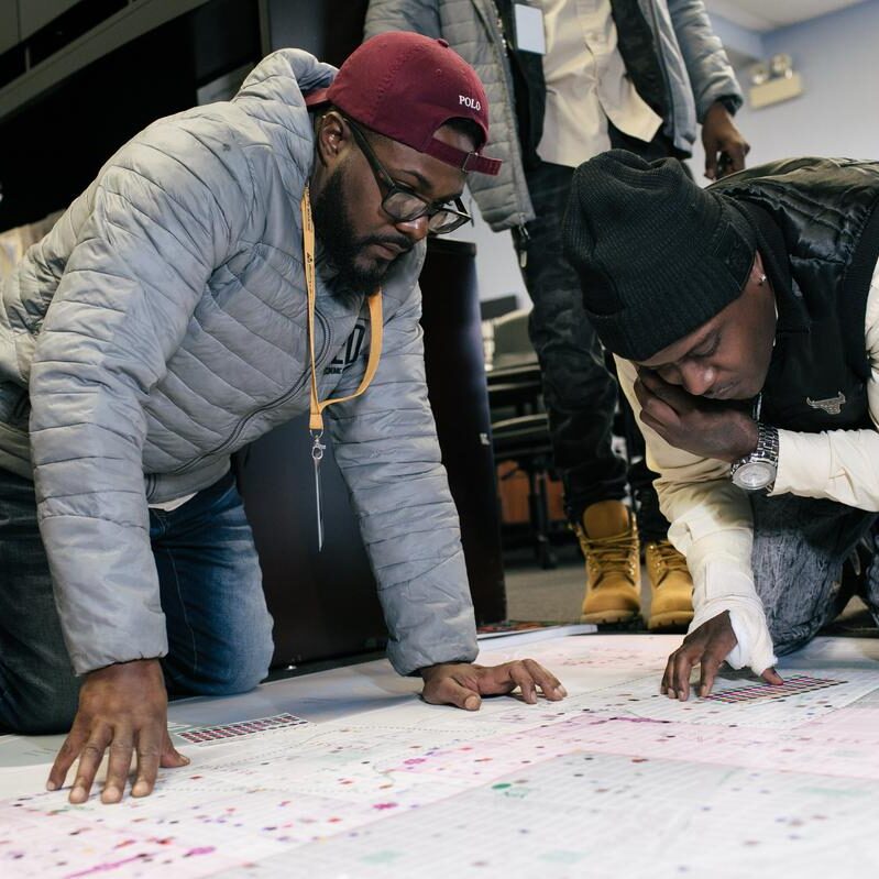 Chicago, Illinois --  Tuesday, Oct. 22, 2019..Terrrance Henderson and other staff members track shootings so that they can better monitor spikes in violence...Partnering with community agencies on the West and South Sides of Chicago, Chicago CRED offers holistic wraparound services including job training to disconnected young men in need of support..CREDIT: Alyssa Schukar for CRED/Emerson Collective